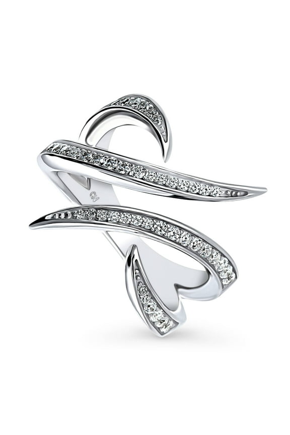 Sterling Silver Wave Cubic Zirconia CZ Cocktail Fashion Ring for Women, Rhodium Plated Size 4