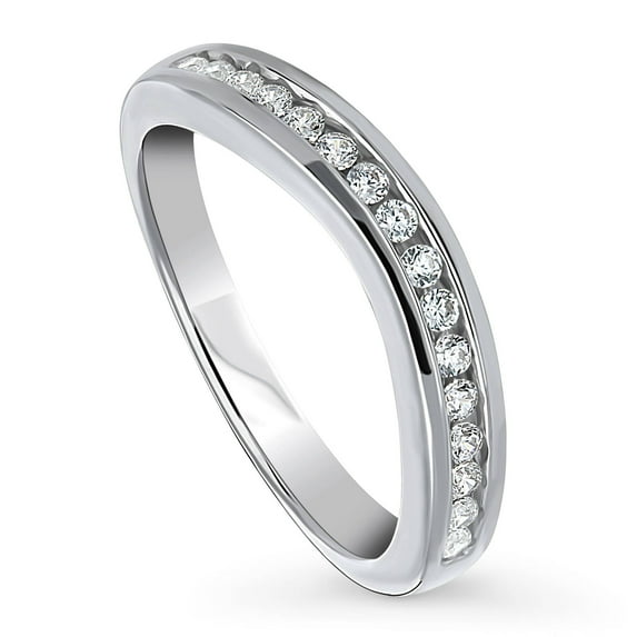 BERRICLE Sterling Silver Wedding Rings Channel Set Round Cut Cubic Zirconia CZ Curved Half Eternity Ring for Women, Rhodium Plated Size 9