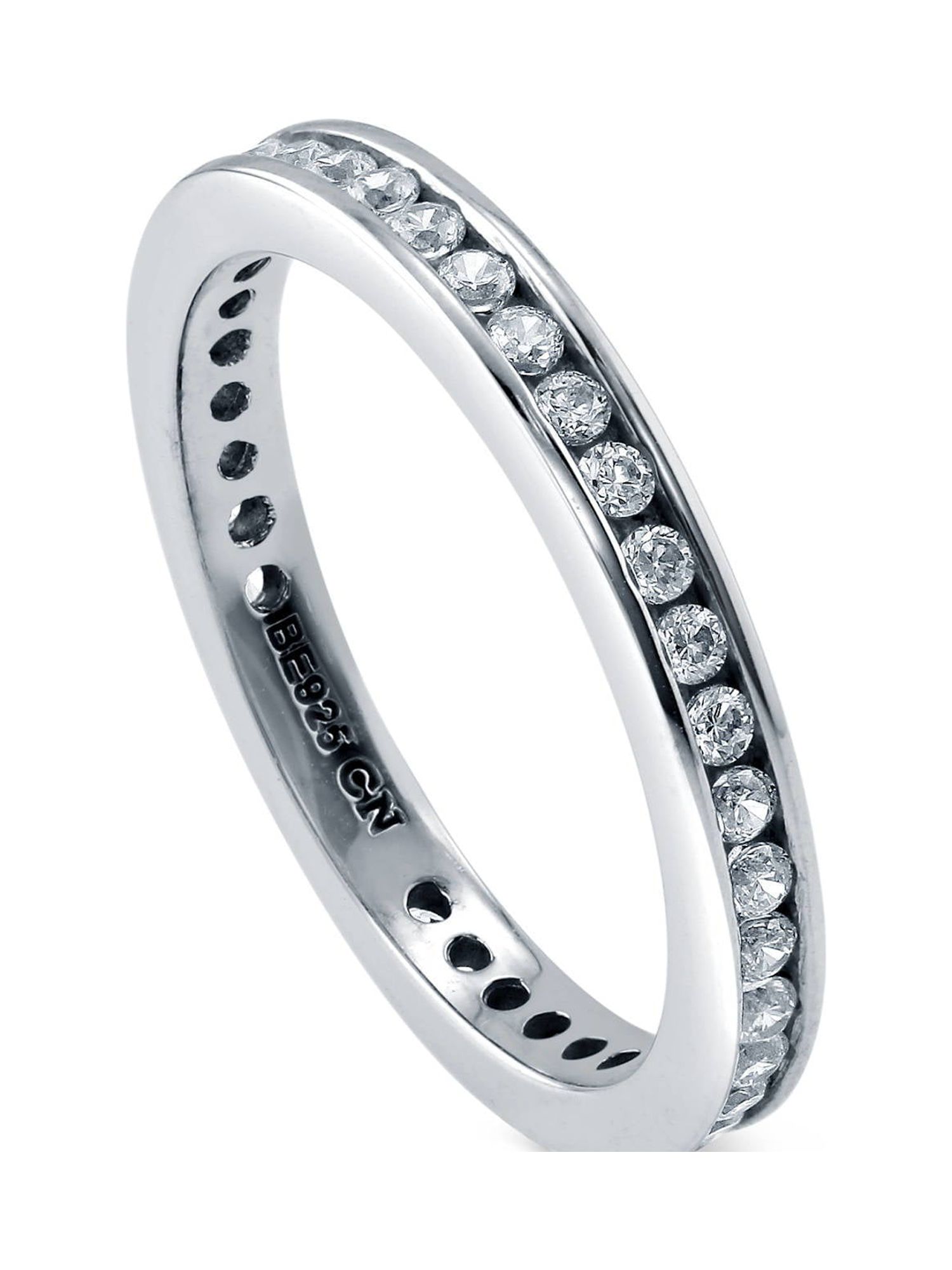 .925 Sterling Silver Stackable Eternity Ring – Blue CZ, 2mm Band, Nickel-Free, Sizes 4-10, Gift Box Included