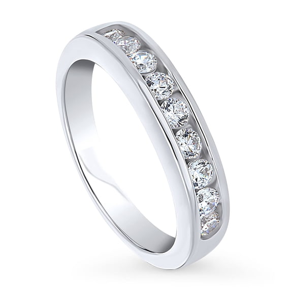 BERRICLE Sterling Silver Wedding Rings Channel Set Round Cut Cubic Zirconia CZ Anniversary Curved Half Eternity Ring for Women, Rhodium Plated Size 9