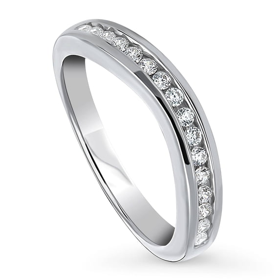 BERRICLE Sterling Silver Wedding Rings Channel Set Round Cut Cubic Zirconia CZ Curved Half Eternity Ring for Women, Rhodium Plated Size 4.5