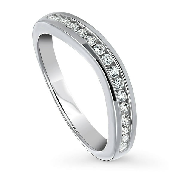 BERRICLE Sterling Silver Wedding Rings Channel Set Round Cut Cubic Zirconia CZ Curved Half Eternity Ring for Women, Rhodium Plated Size 5.5