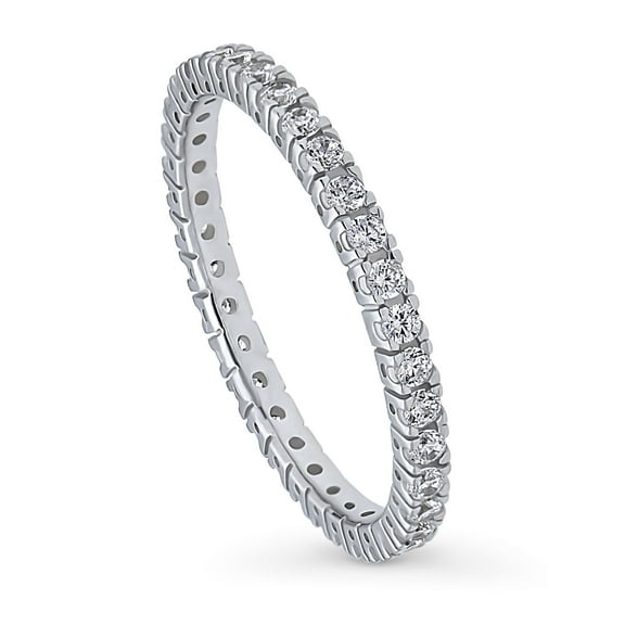 BERRICLE Sterling Silver Wedding Rings Round Cut Cubic Zirconia CZ Eternity Ring for Women, Rhodium Plated Size 8