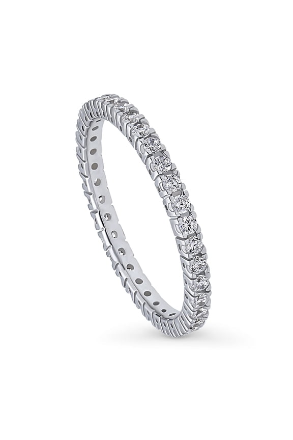 Sterling Silver Wedding Rings Round Cut Cubic Zirconia CZ Eternity Ring for Women, Rhodium Plated Size 8