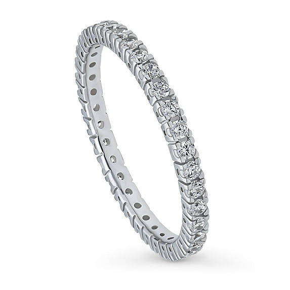 BERRICLE Sterling Silver Wedding Rings Round Cut Cubic Zirconia CZ Eternity Ring for Women, Rhodium Plated Size 8