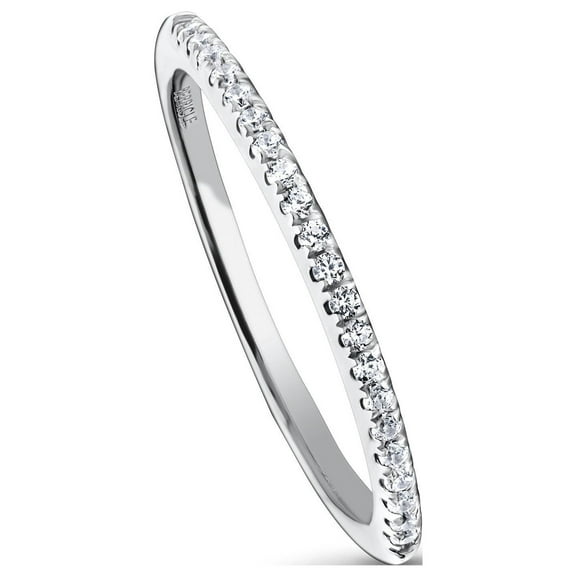 BERRICLE Sterling Silver Wedding Rings Micro Pave Set Round Cut Cubic Zirconia CZ Half Eternity Ring for Women, Rhodium Plated Size 10