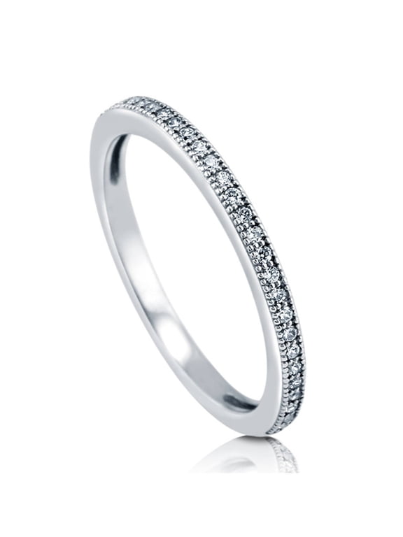 Sterling Silver Wedding Rings Micro Pave Set Round Cut Cubic Zirconia CZ Half Eternity Ring for Women, Rhodium Plated Size 9.5