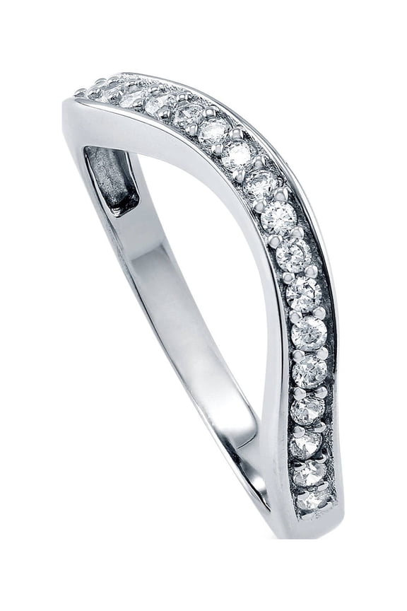 Sterling Silver Rings Stackable Curved Half Eternity Band Ring for Women, Pave Set Round Cut Cubic Zirconia CZ Size 8.5