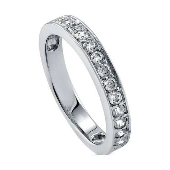 BERRICLE Sterling Silver Wedding Rings Pave Set Round Cut Cubic Zirconia CZ Anniversary Half Eternity Ring for Women, Rhodium Plated Size 8.5