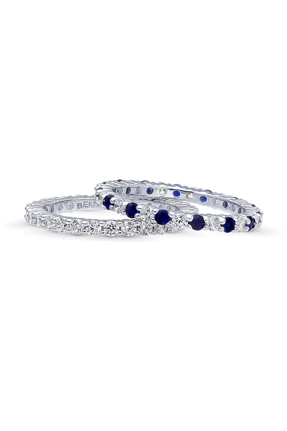 Sterling Silver Wedding Rings Pave Set Round Cut Cubic Zirconia CZ Eternity Ring Set for Women, Rhodium Plated Size 4