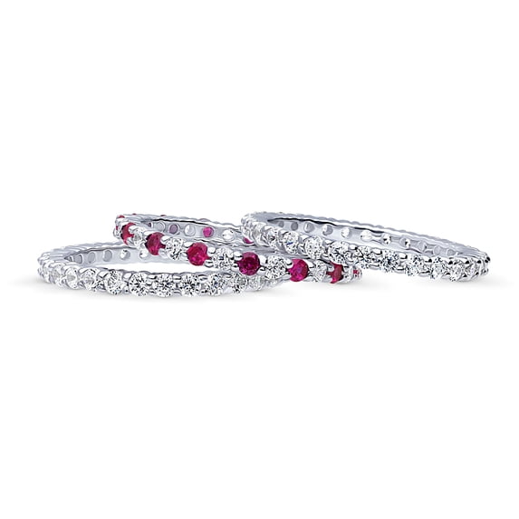 BERRICLE Sterling Silver Wedding Rings Pave Set Round Cut Cubic Zirconia CZ Eternity Ring Set for Women, Rhodium Plated Size 5