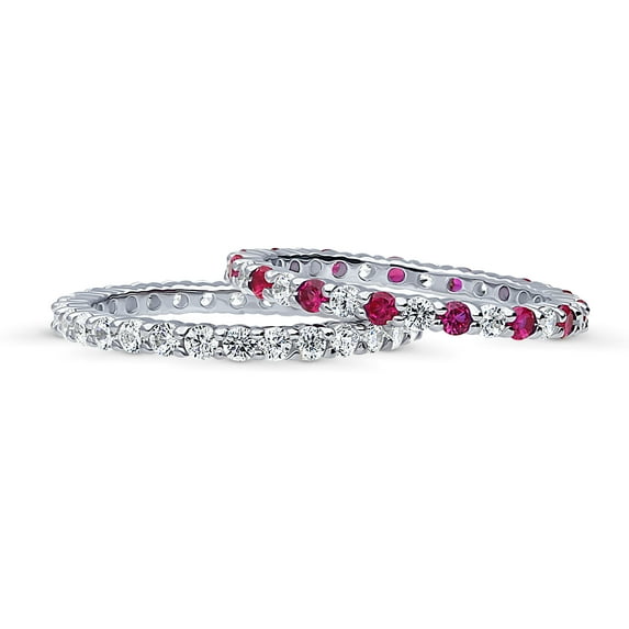 BERRICLE Sterling Silver Wedding Rings Pave Set Round Cut Cubic Zirconia CZ Eternity Ring Set for Women, Rhodium Plated Size 9.5