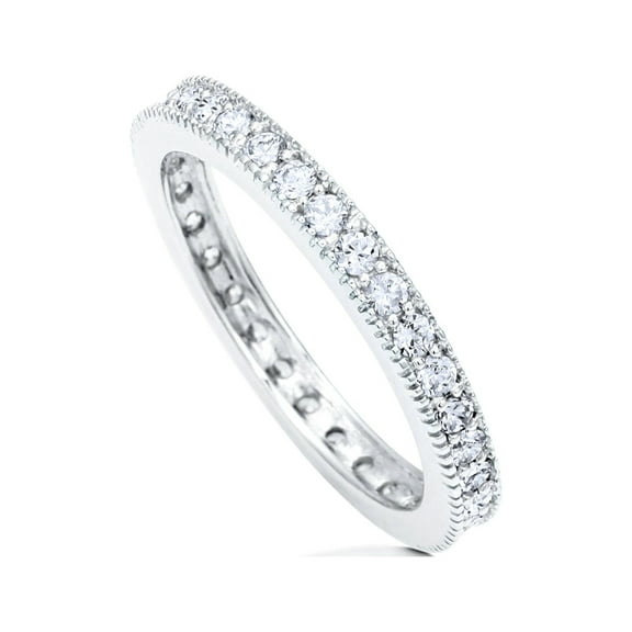 BERRICLE Sterling Silver Wedding Rings Pave Set Round Cut Cubic Zirconia CZ Eternity Ring for Women, Rhodium Plated Size 4