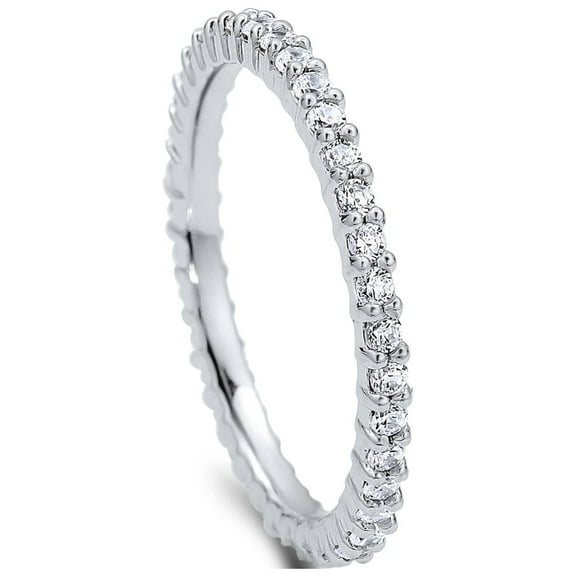 BERRICLE Sterling Silver Wedding Rings Pave Set Round Cut Cubic Zirconia CZ Eternity Ring for Women, Rhodium Plated Size 6.5