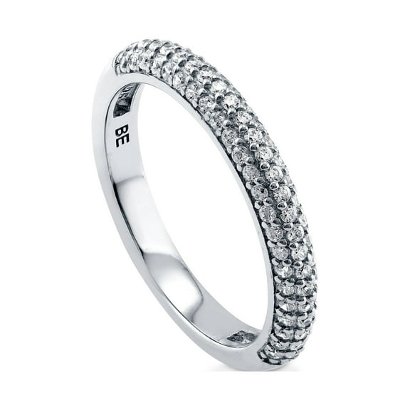 BERRICLE Sterling Silver Wedding Rings Pave Set Round Cut Cubic Zirconia CZ Half Eternity Ring for Women, Rhodium Plated Size 10