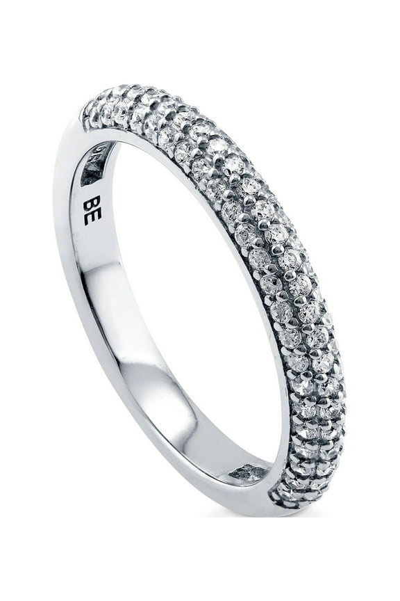 Sterling Silver Wedding Rings Pave Set Round Cut Cubic Zirconia CZ Half Eternity Ring for Women, Rhodium Plated Size 9.5