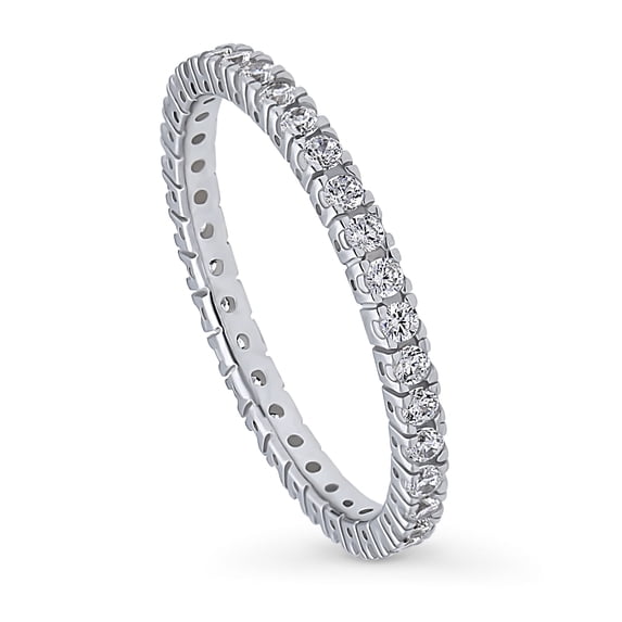 BERRICLE Sterling Silver Wedding Rings Round Cut Cubic Zirconia CZ Eternity Ring for Women, Rhodium Plated Size 4.5