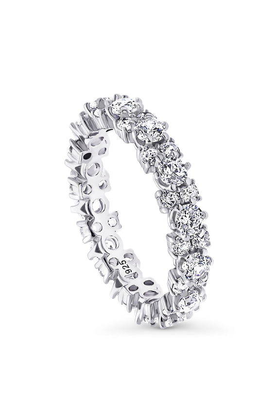Sterling Silver Wedding Rings Round Cut Cubic Zirconia CZ Eternity Ring for Women, Rhodium Plated Size 4