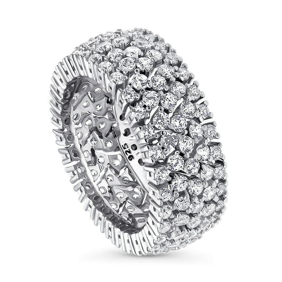 BERRICLE Sterling Silver Wedding Rings Round Cut Cubic Zirconia CZ Statement Eternity Ring for Women, Rhodium Plated Size 9