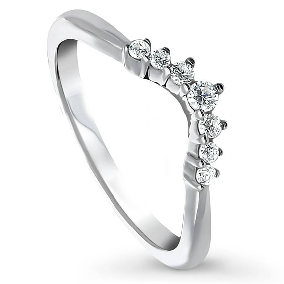 BERRICLE Sterling Silver Wishbone Wedding Rings Cubic Zirconia CZ 7-Stone Curved Band for Women, Rhodium Plated Size 10