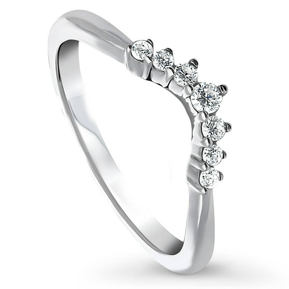 BERRICLE Sterling Silver Wishbone Wedding Rings Cubic Zirconia CZ 7-Stone Curved Band for Women, Rhodium Plated Size 6.5