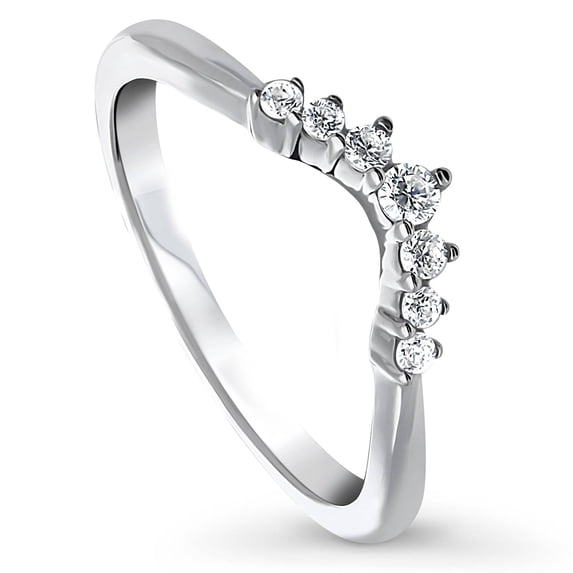 BERRICLE Sterling Silver Wishbone Wedding Rings Cubic Zirconia CZ 7-Stone Curved Band for Women, Rhodium Plated Size 7.5