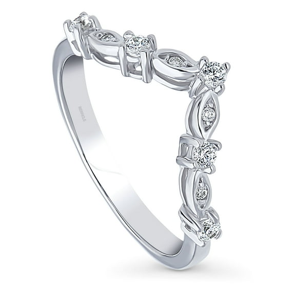 BERRICLE Sterling Silver Wishbone Wedding Rings Cubic Zirconia CZ Chevron Curved Band for Women, Rhodium Plated Size 5.5