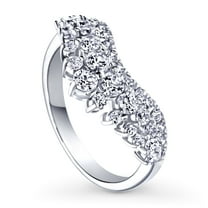 BERRICLE Sterling Silver Wishbone Wedding Rings Cubic Zirconia CZ Chevron Curved Band for Women, Rhodium Plated Size 9