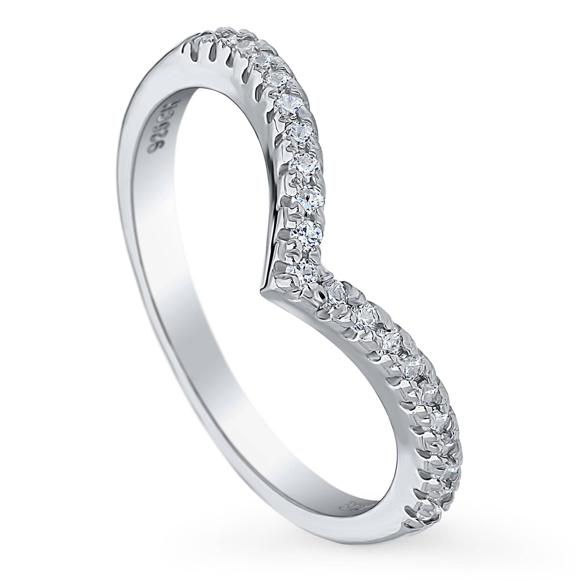 BERRICLE Sterling Silver Wishbone Wedding Rings Cubic Zirconia CZ Curved  Eternity Ring for Women, Rhodium Plated Size 10
