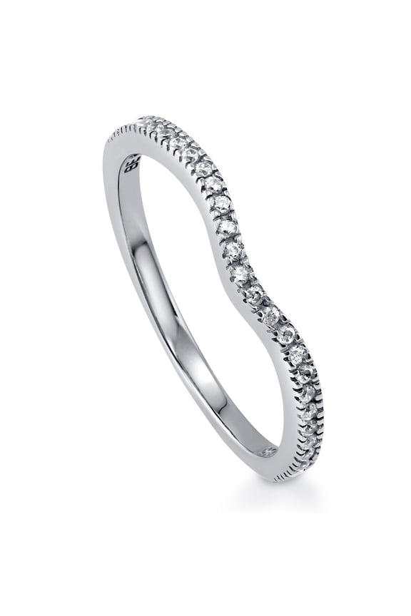 Sterling Silver Wishbone Wedding Rings Micro Pave Set Round Cut Cubic Zirconia CZ Curved Half Eternity Ring for Women, Rhodium Plated Size 9