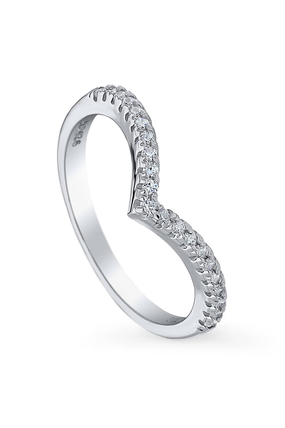 Sterling Silver Wishbone Wedding Rings Round Cut Cubic Zirconia CZ Curved Eternity Ring for Women, Rhodium Plated Size 6