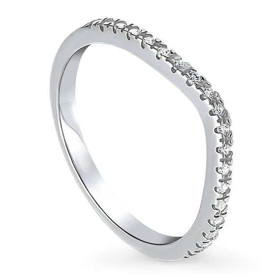 BERRICLE Sterling Silver Wishbone Wedding Rings Round Cut Cubic Zirconia CZ Curved Half Eternity Ring for Women, Rhodium Plated Size 4.5