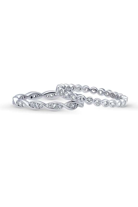 Sterling Silver Bubble Wedding Rings Pave Set Round Cut Cubic Zirconia CZ Woven Eternity Ring Set for Women, Rhodium Plated Size 8