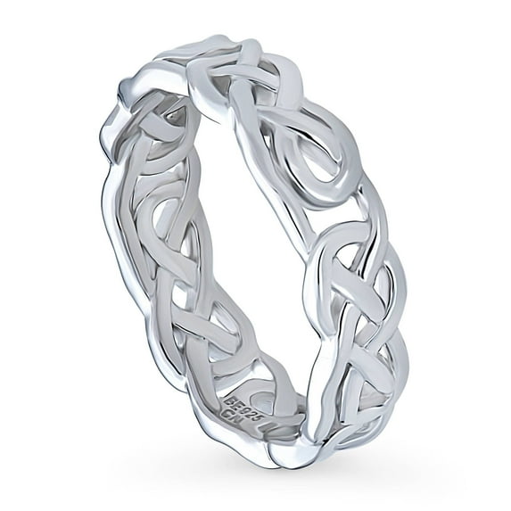 BERRICLE Sterling Silver Woven Stackable Celtic Knot Fashion Anniversary Band for Unisex, Rhodium Plated Size 4