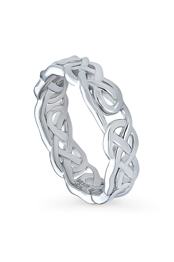 Sterling Silver Woven Stackable Celtic Knot Fashion Anniversary Band for Unisex, Rhodium Plated Size 6