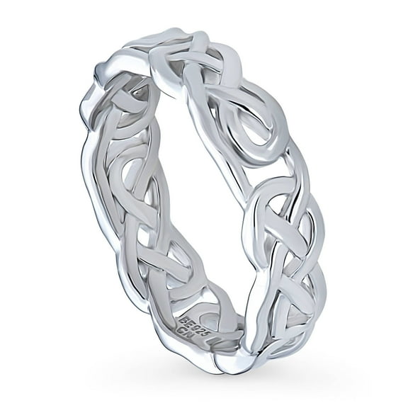 BERRICLE Sterling Silver Woven Stackable Celtic Knot Fashion Anniversary Band for Unisex, Rhodium Plated Size 9