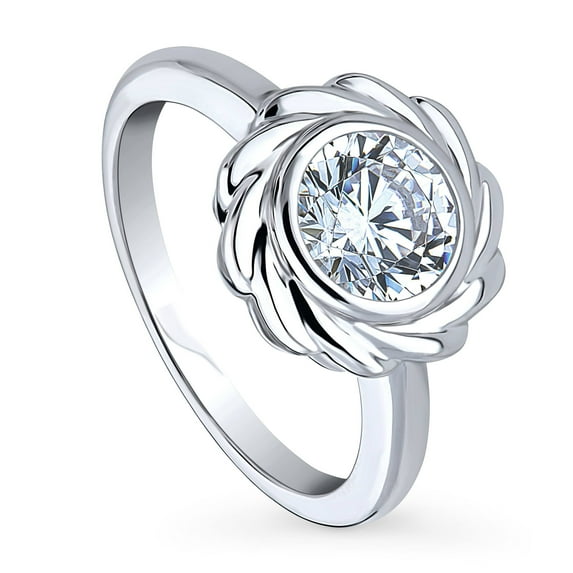 BERRICLE Sterling Silver Woven Wedding Engagement Rings 1.25 Carat Bezel Set Cubic Zirconia CZ Solitaire Ring for Women, Rhodium Plated Size 4