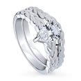 thumbnail image 1 of BERRICLE Sterling Silver Woven Wedding Engagement Rings 1 Carat Cubic Zirconia CZ Solitaire Ring Set for Women, Rhodium Plated Size 8, 1 of 13