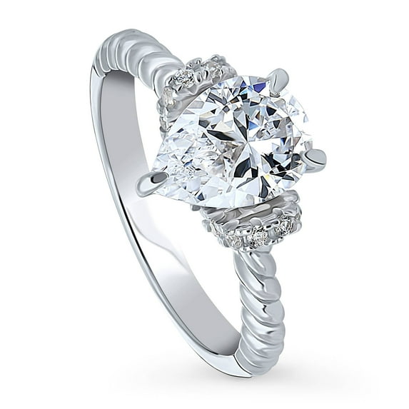 BERRICLE Sterling Silver Woven Wedding Engagement Rings 1.8 Carat Cubic Zirconia CZ Solitaire Ring for Women, Rhodium Plated Size 5.5
