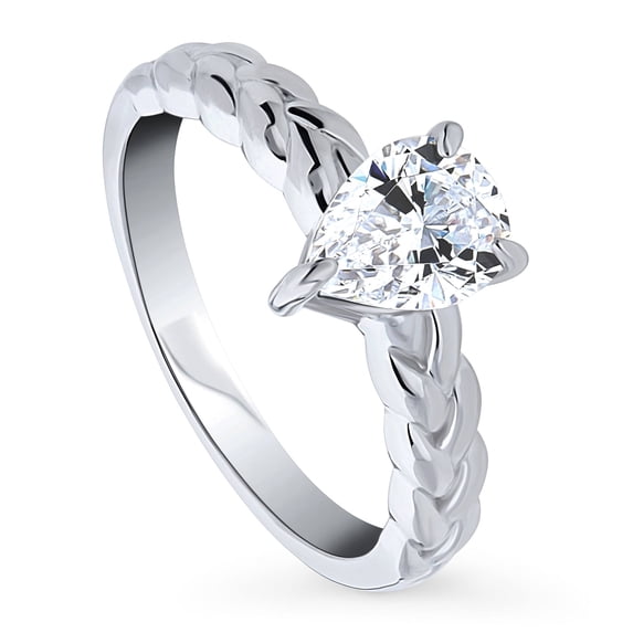 BERRICLE Sterling Silver Woven Wedding Engagement Rings 1 Carat Cubic Zirconia CZ Solitaire Ring for Women, Rhodium Plated Size 7.5