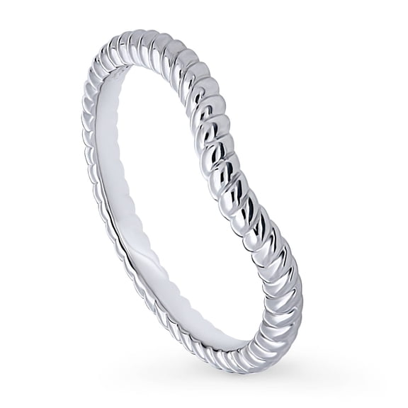 BERRICLE Sterling Silver Woven Wedding Rings Curved Band for Women, Rhodium Plated Size 4