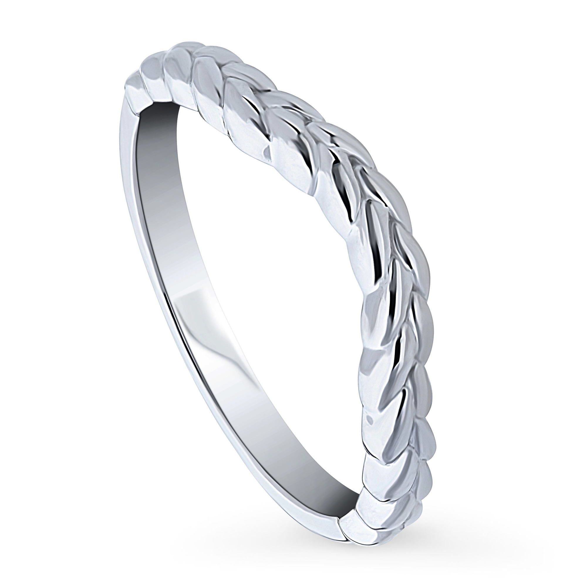 BERRICLE Sterling Silver Woven Wedding Rings Curved Band for Women