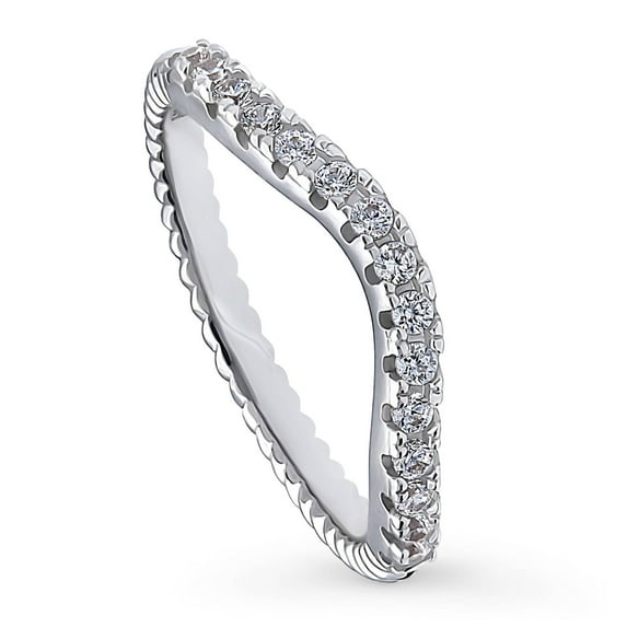 BERRICLE Sterling Silver Woven Wedding Rings Round Cut Cubic Zirconia CZ Wishbone Curved Half Eternity Ring for Women, Rhodium Plated Size 6