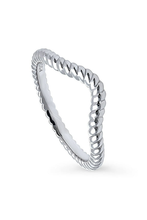 Sterling Silver Woven Wedding Rings Wishbone Curved Band for Women, Rhodium Plated Size 10