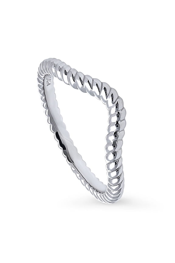 Sterling Silver Woven Wedding Rings Wishbone Curved Band for Women, Rhodium Plated Size 8.5