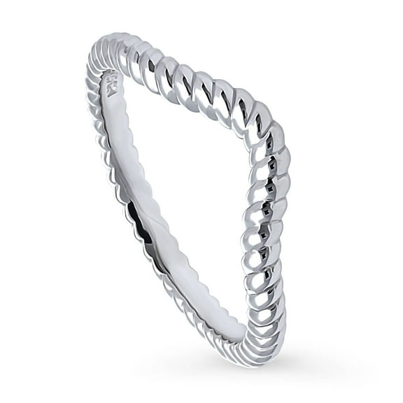 BERRICLE Sterling Silver Woven Wedding Rings Wishbone Curved Band for Women, Rhodium Plated Size 8
