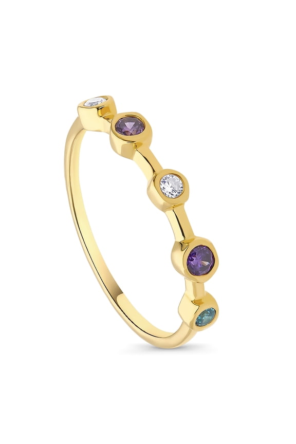 Yellow Gold Flashed Sterling Silver 5-Stone Stackable Band Ring for Women, Cubic Zirconia CZ Size 6