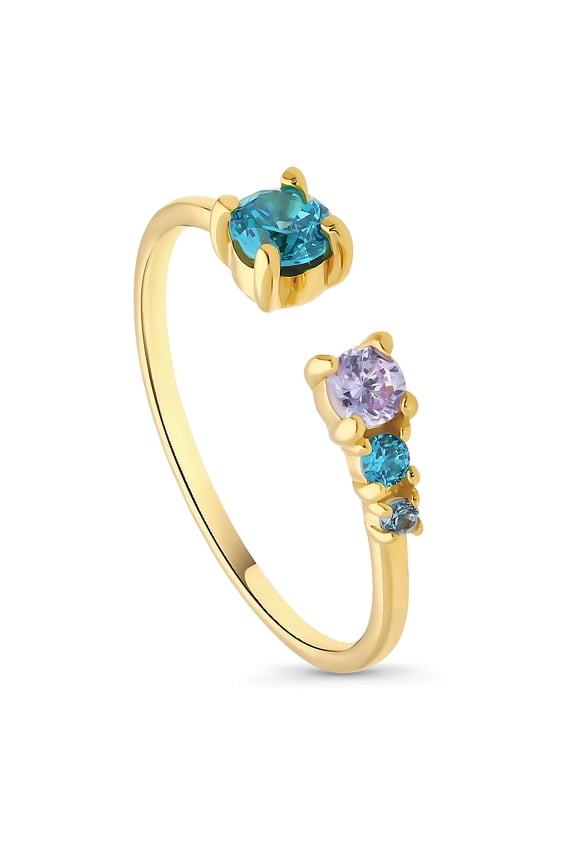 Yellow Gold Flashed Sterling Silver Bypass Promise Rings Stackable Band Ring for Her, Cubic Zirconia CZ Size 4
