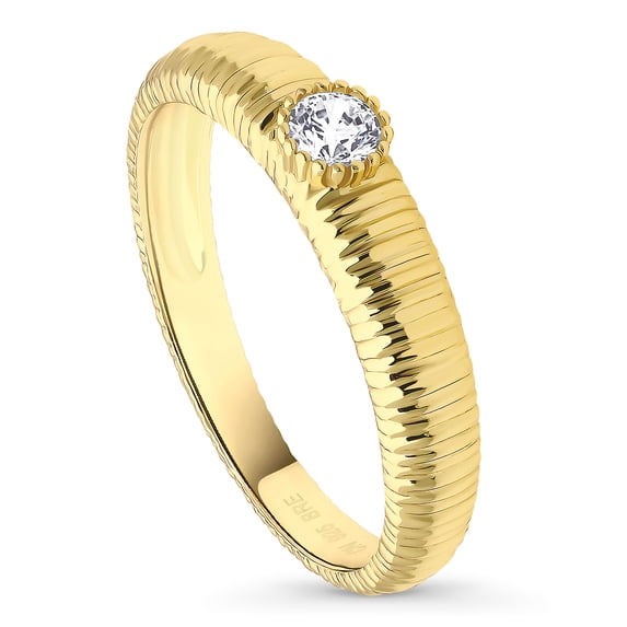 BERRICLE Yellow Gold Flashed Sterling Silver Solitaire Engagement Promise Rings for Her, Milgrain Bezel Set Round Cut Cubic Zirconia CZ Ring Size 8