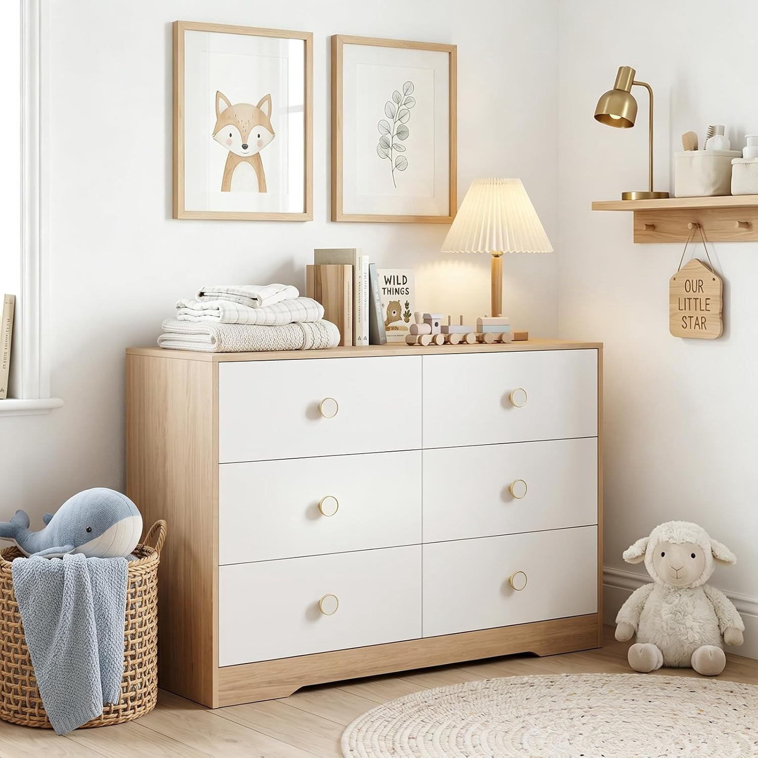 BERRY NEST Nursery Dresser, 5-Drawer, with Changing Top, Convertible Storage Chest, White